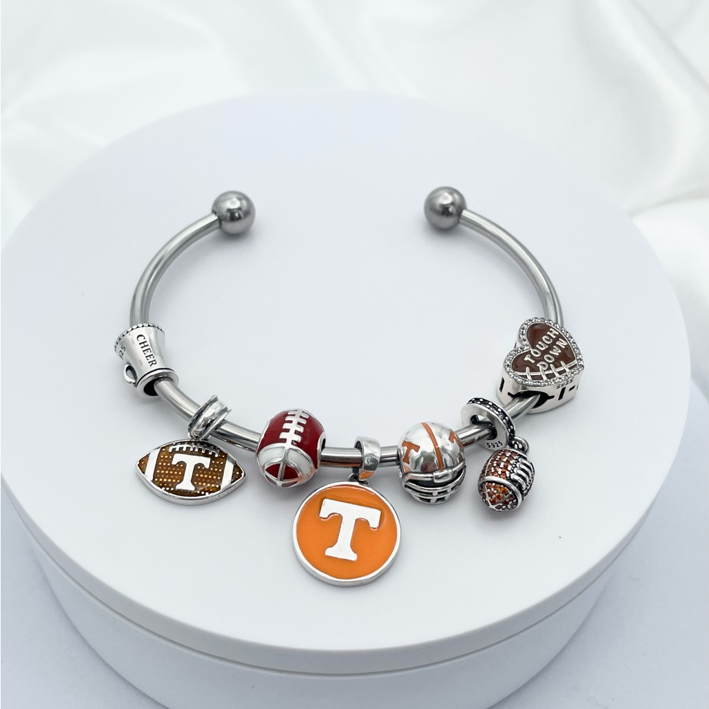 Linx Stainless Steel Open Bangle With Tennessee Volunteers Football Charms 199$